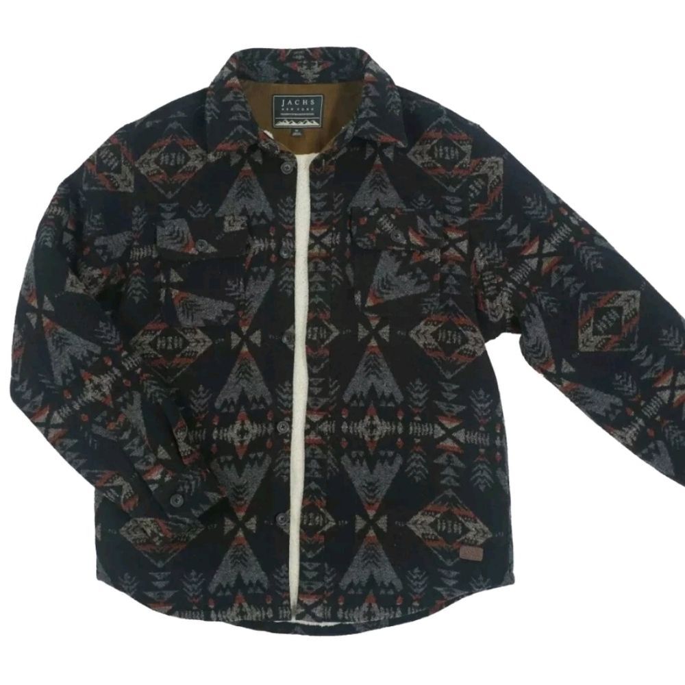 Jachs Men's Aztec Patterned Wool Blend Heavyweight Shacket Sherpa Lined Size XL
